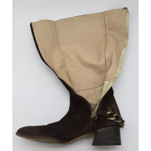 Michael Kors Riding Boot Womens Size 6 M Chain Embellishment Brown Suede Zip Up - Picture 3 of 11